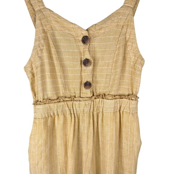 Romeo + Juliet Couture Jumpsuit Yellow White Stripes Small Linen Blend Pockets - Picture 8 of 15